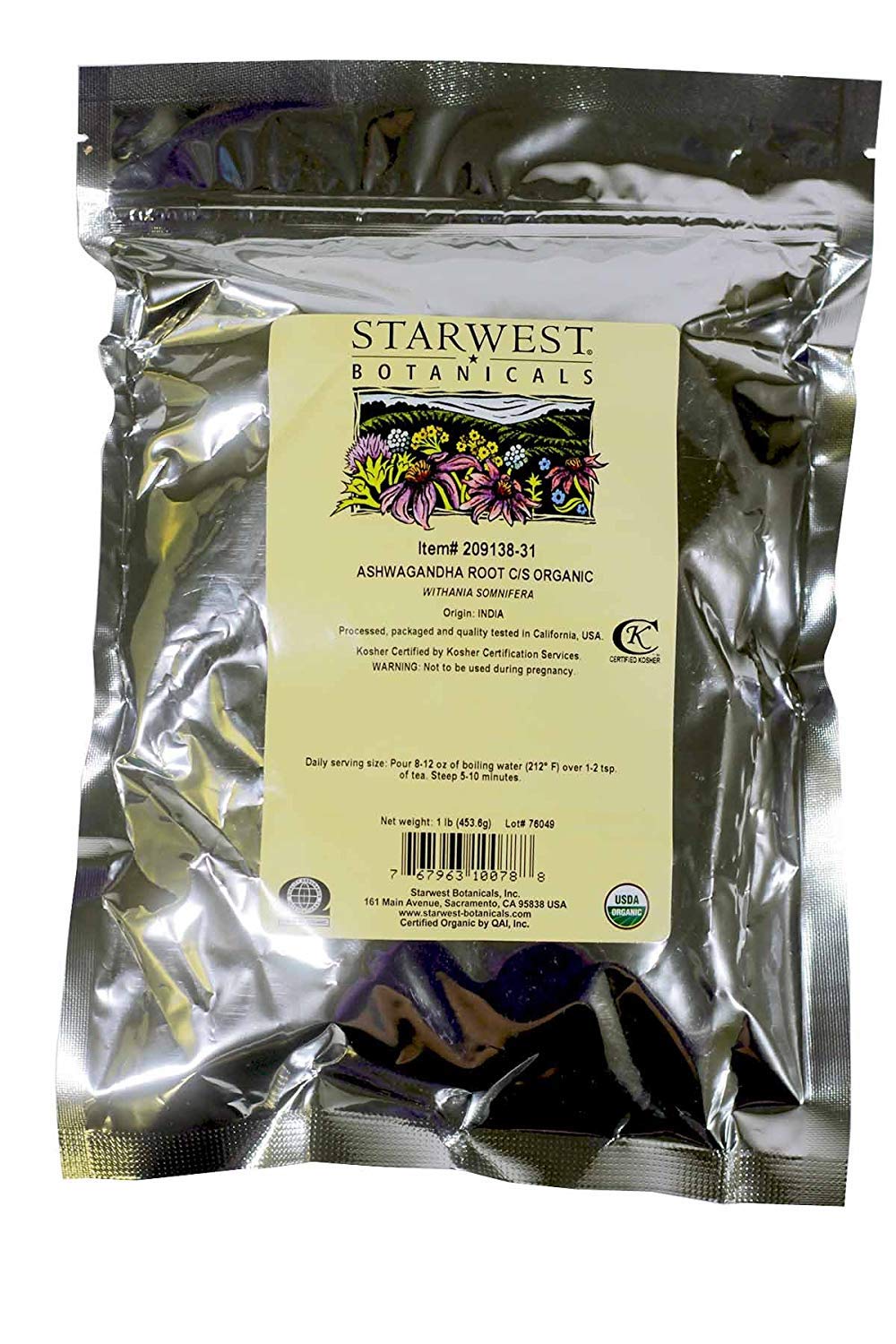 Raíz de Ashwagandha Orgánica Starwest Botanicals, 1 Libra