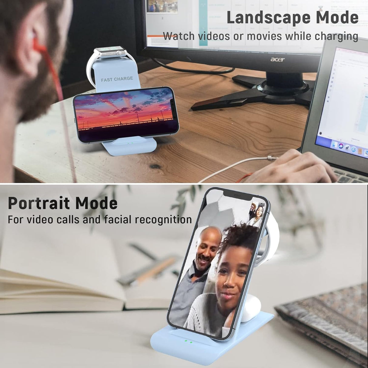 Cargador inalámbrico para celulares 3 en 1 carga rápido