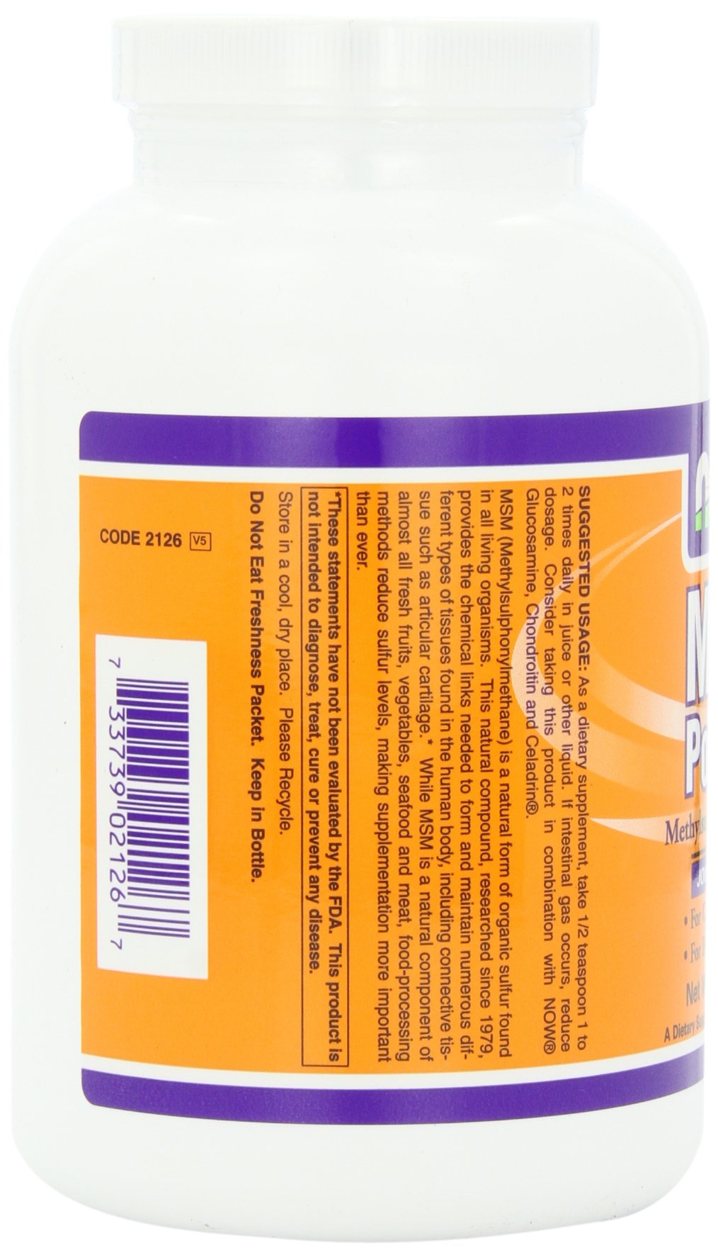 NOW MSM Pure Powder, 1 libra