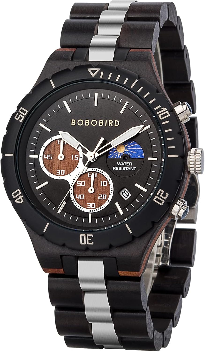 Reloj de madera de cuarzo para hombre visualización de fecha