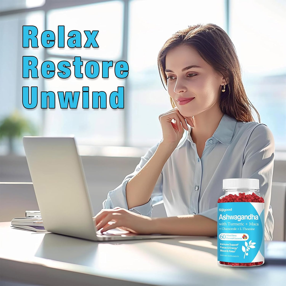 Gomitas de Ashwagandha con L-teanina, 2500mg, 60 unidades