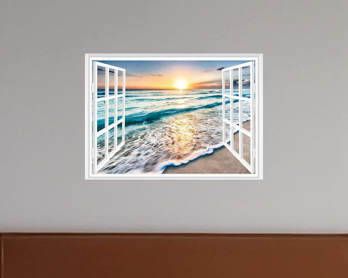 FLFK Adhesivo de pared falso para ventana, puesta de sol