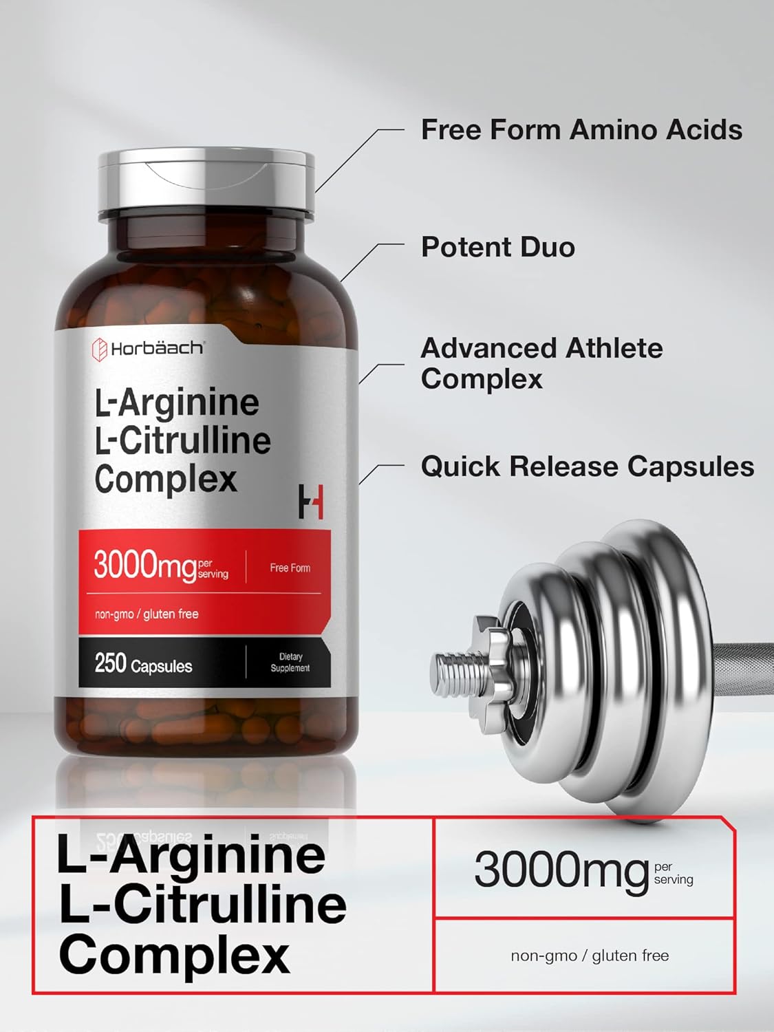 Complejo L-Arginina L-Citrulina Horbäach 3000mg 250 Cápsulas