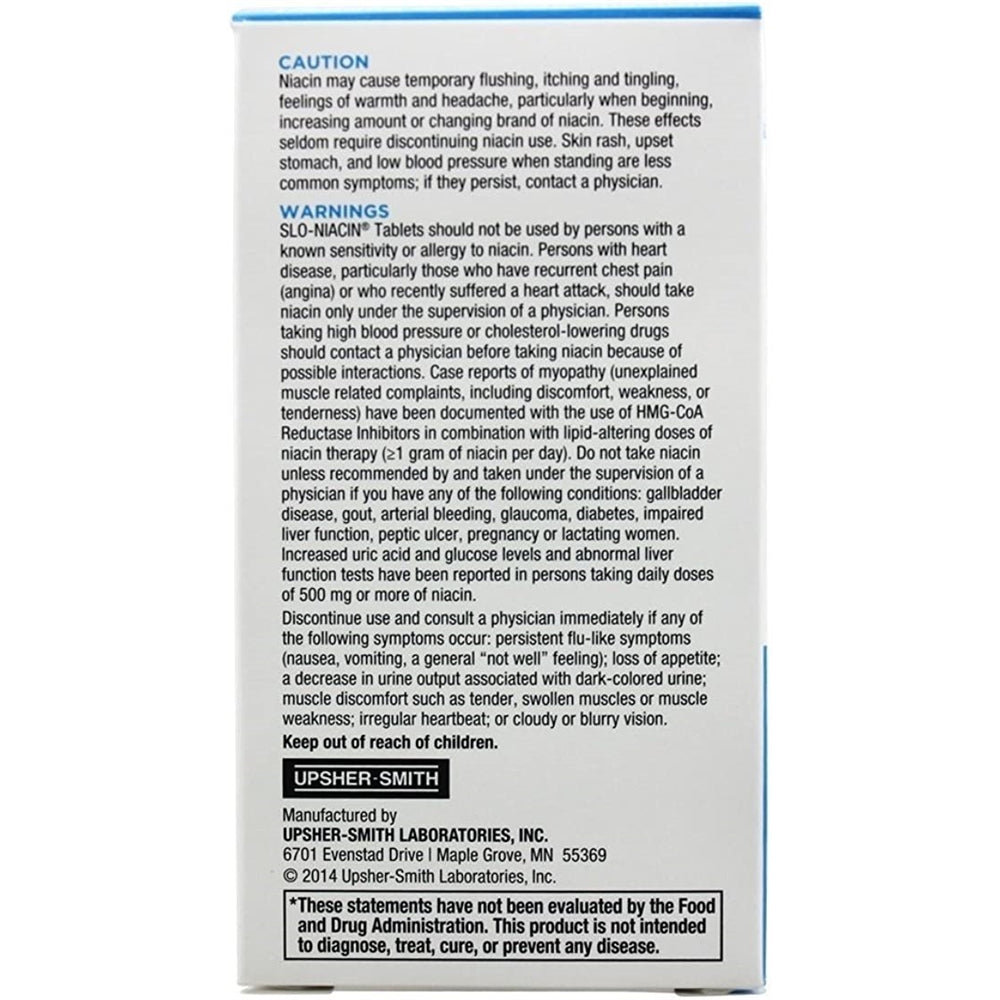 Suplemento Slo-Niacin Vitamina B3 500 Mg 100 cápsulas