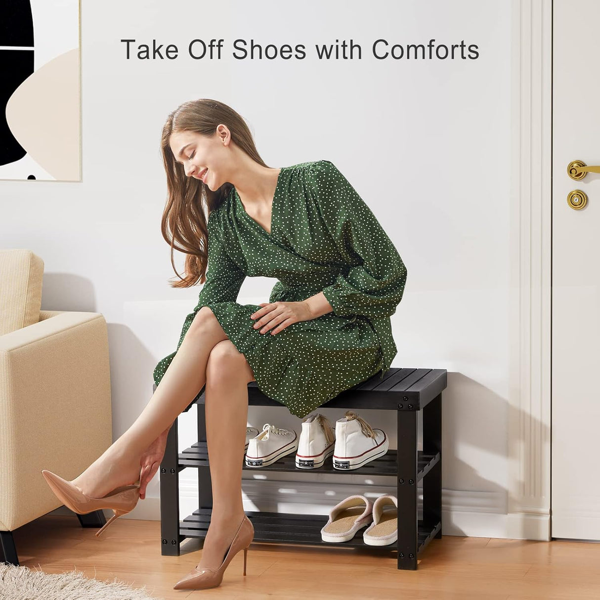 Banco organizador de zapatos de bambú, 3 niveles resistente