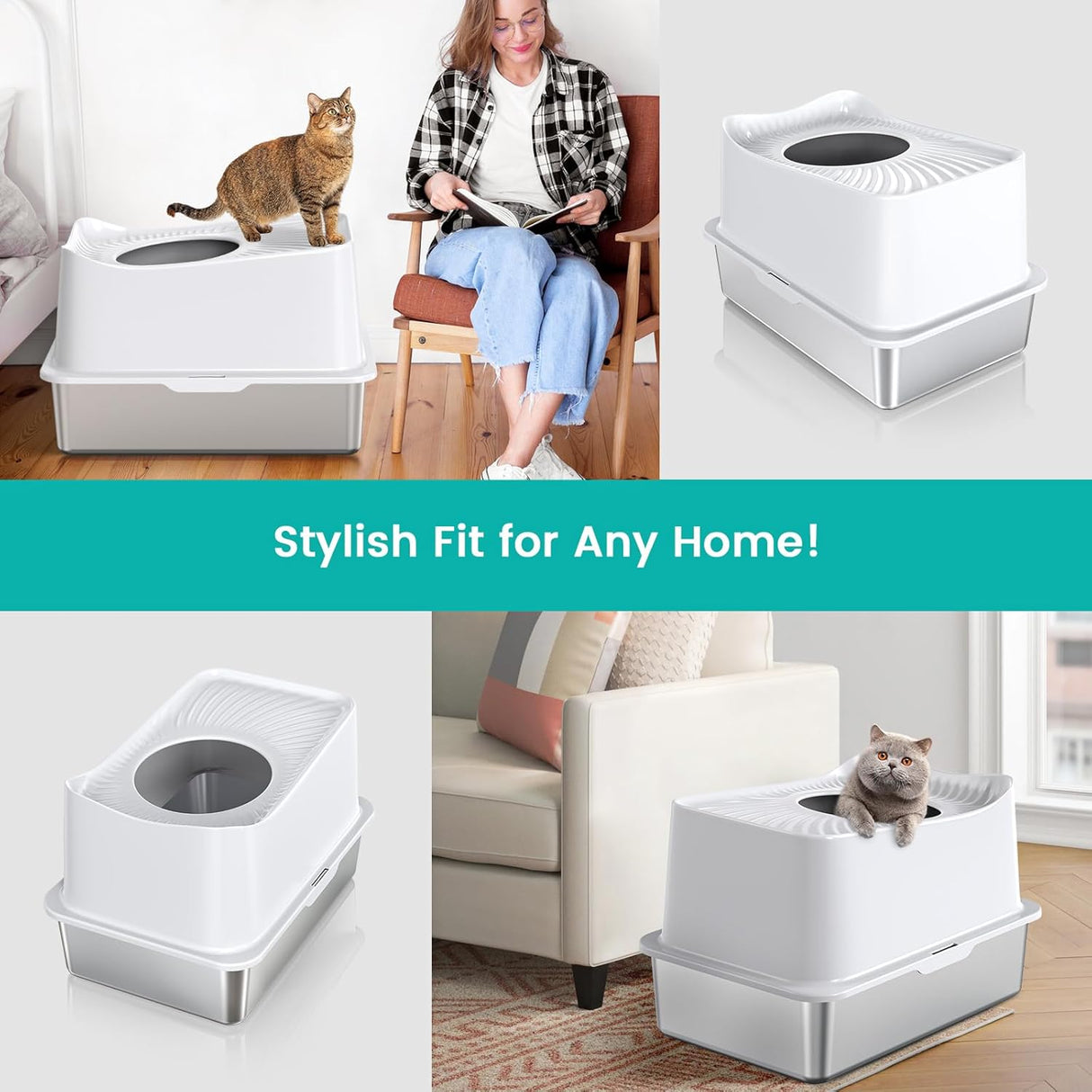 Caja de arena para gatos de acero inoxidable WoofiGo