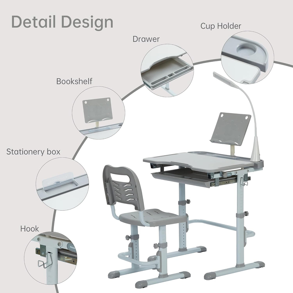 Escritorio y silla ajustables en altura para niños, modelo escolar