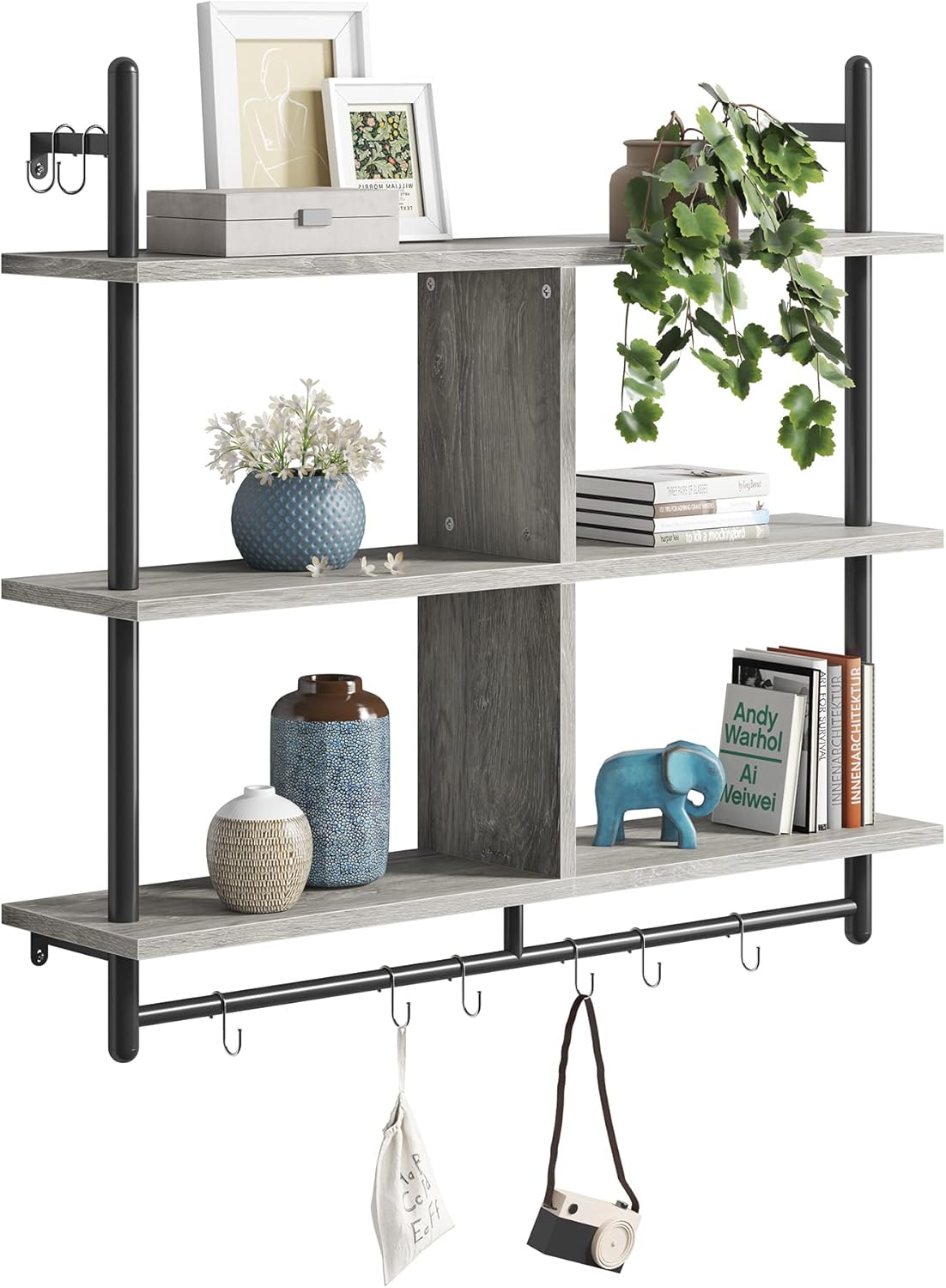 Estantería flotante Bestier 3 niveles, tubo circular, 41.5