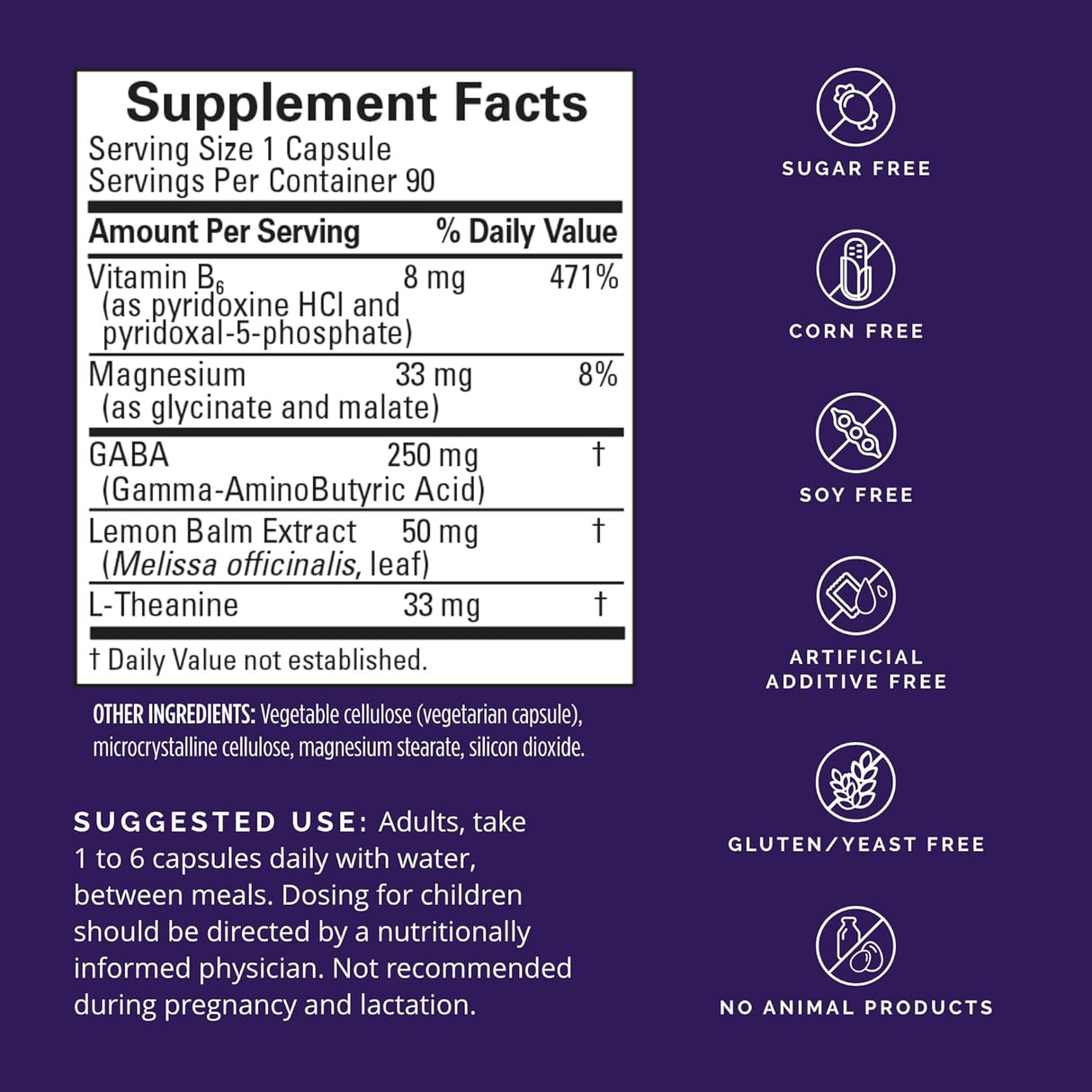 Suplemento GABA Soporte calmante 90 cáp magnesio vitamina B6