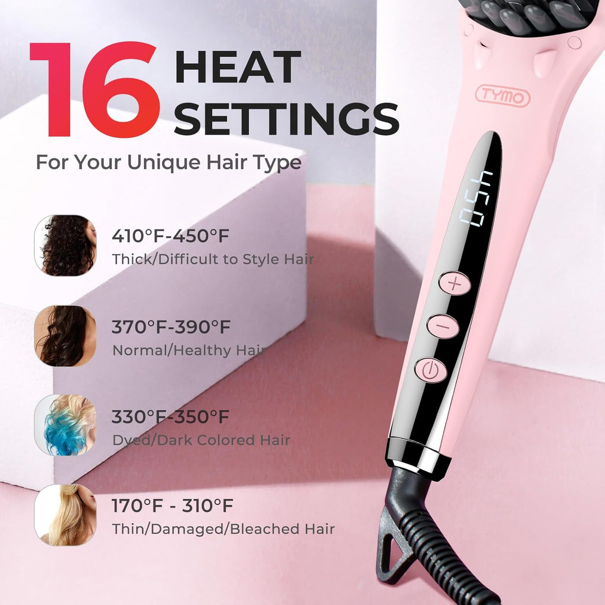 Cepillo alisador de cabello iónico 16 temperaturas