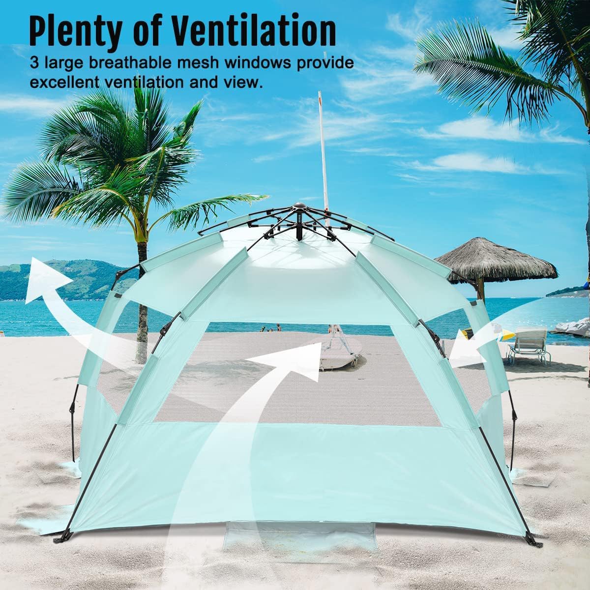 Tienda de playa pop-up XL con protección UV y ventilación