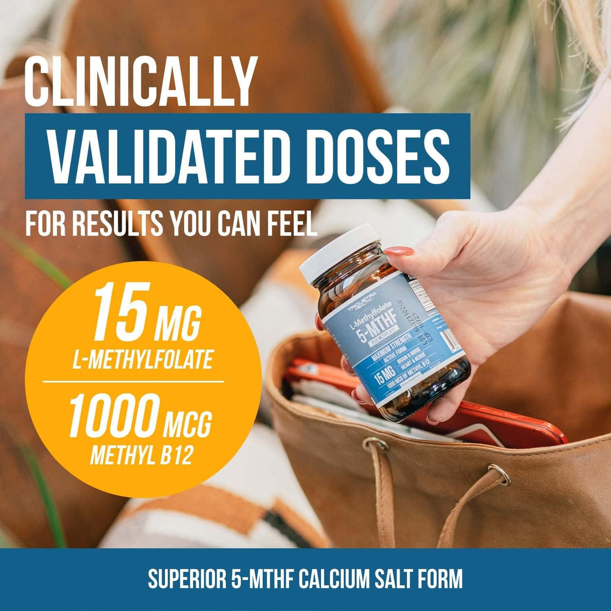 Suplemento L-metilfolato 15mg cofactor metil B12 60 caps