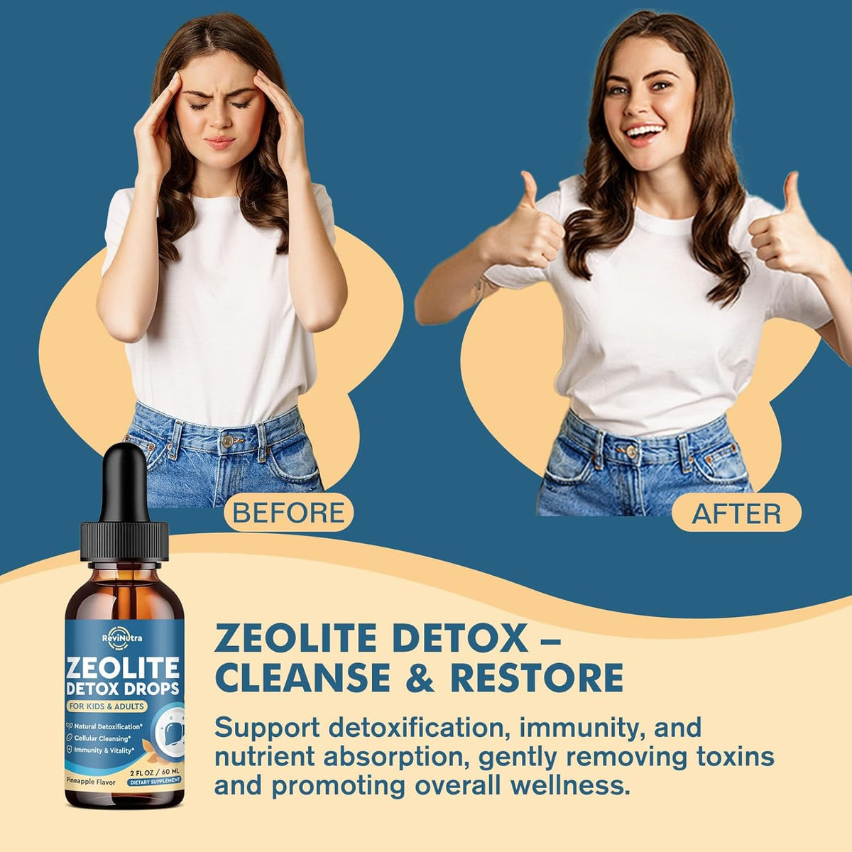Zeolita Detox Líquido Kids & Adults con Chlorella, B12, Zinc 2oz