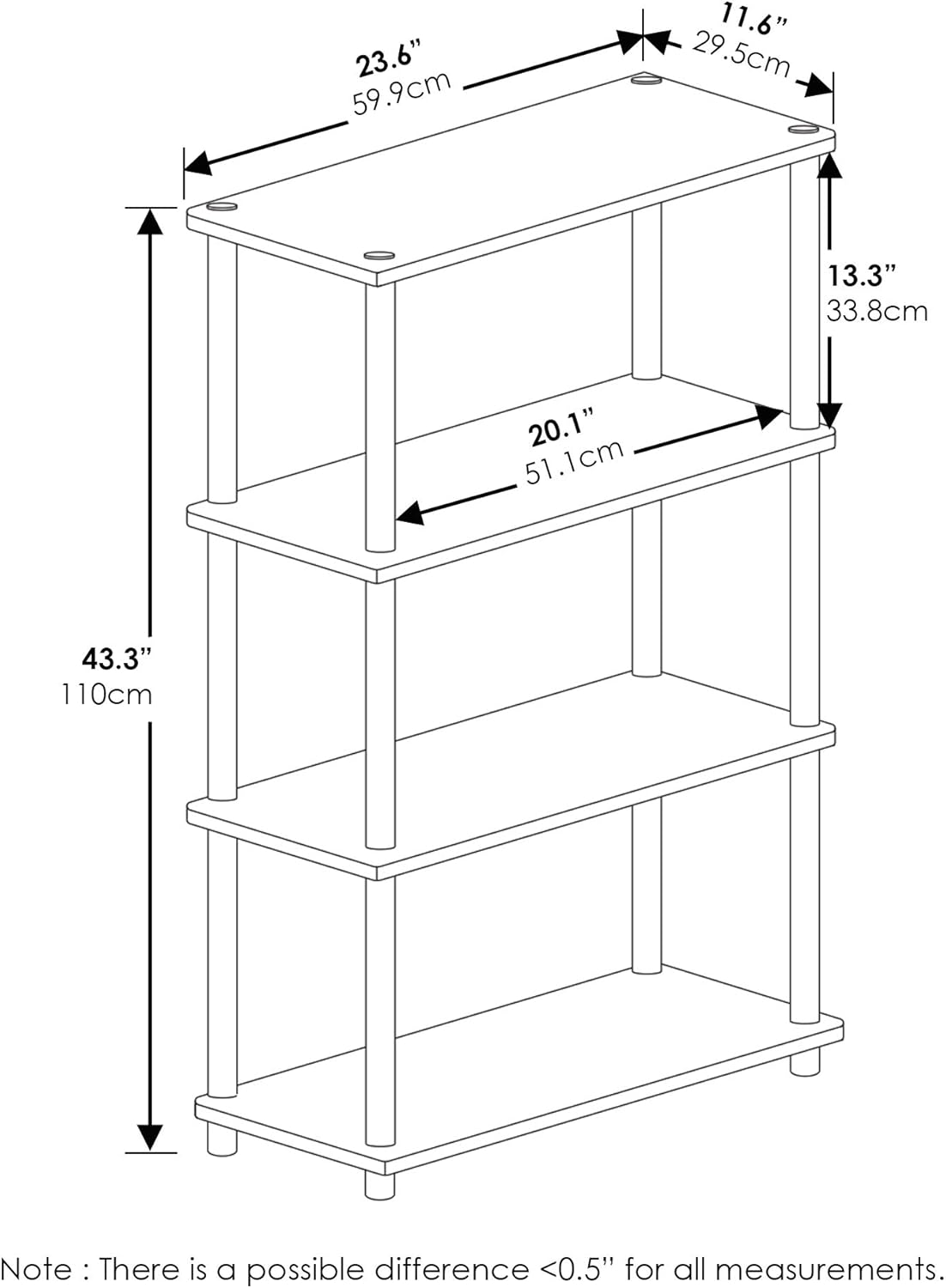 Estantería Multipropósito 4 Niveles Furinno Modelo 99557LC/BK