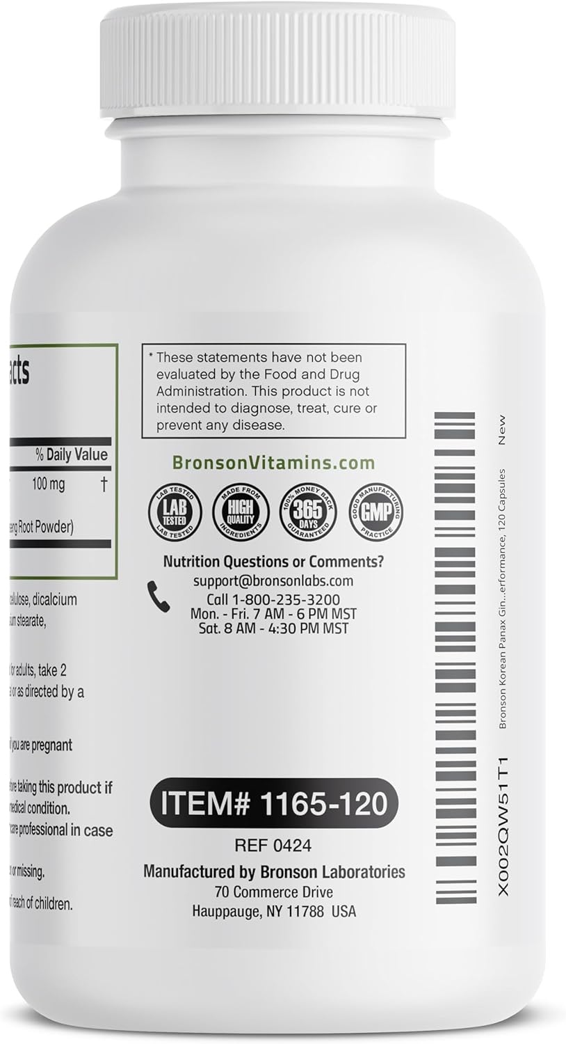 Bronson Ginseng Coreano Apoyo Energía, Memoria 120 Cápsulas