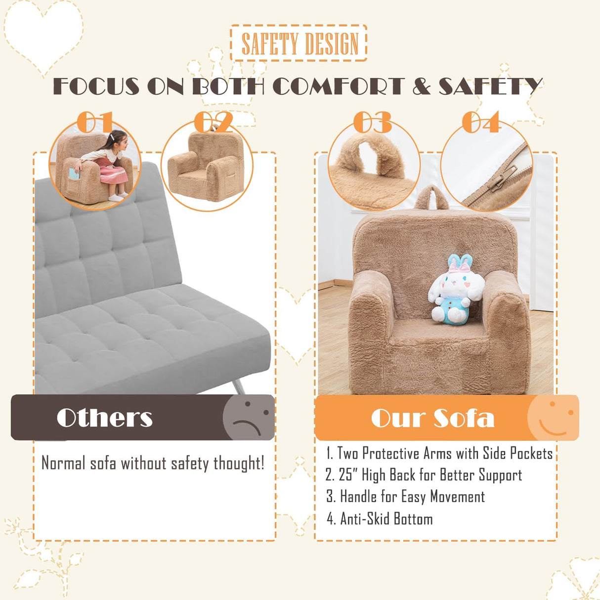 Sofá de lectura con asa apta para niños color camello SUFUS