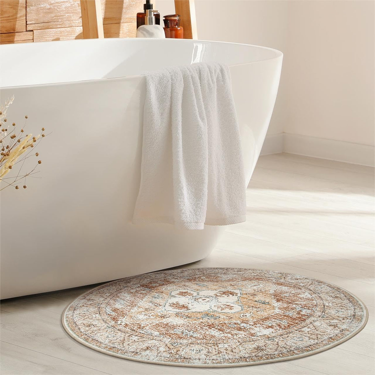 Alfombra bohemia redonda de 3 pies, antideslizante Lahome