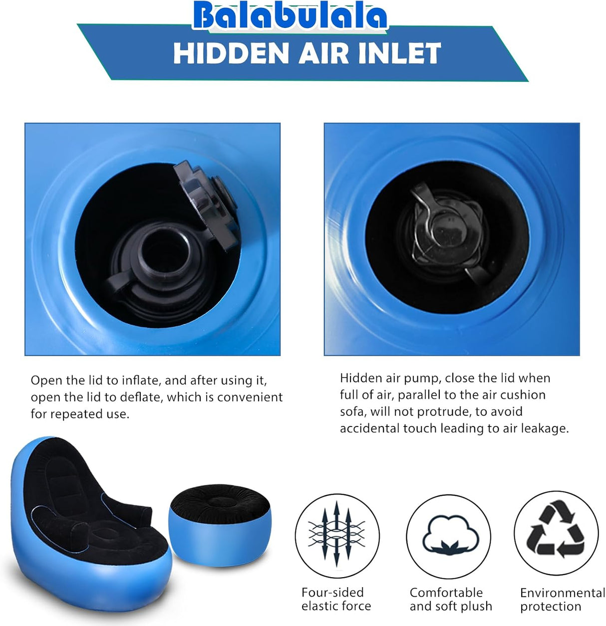 Sofá Inflable con Reposabrazos y Puff, Ideal para Acampar