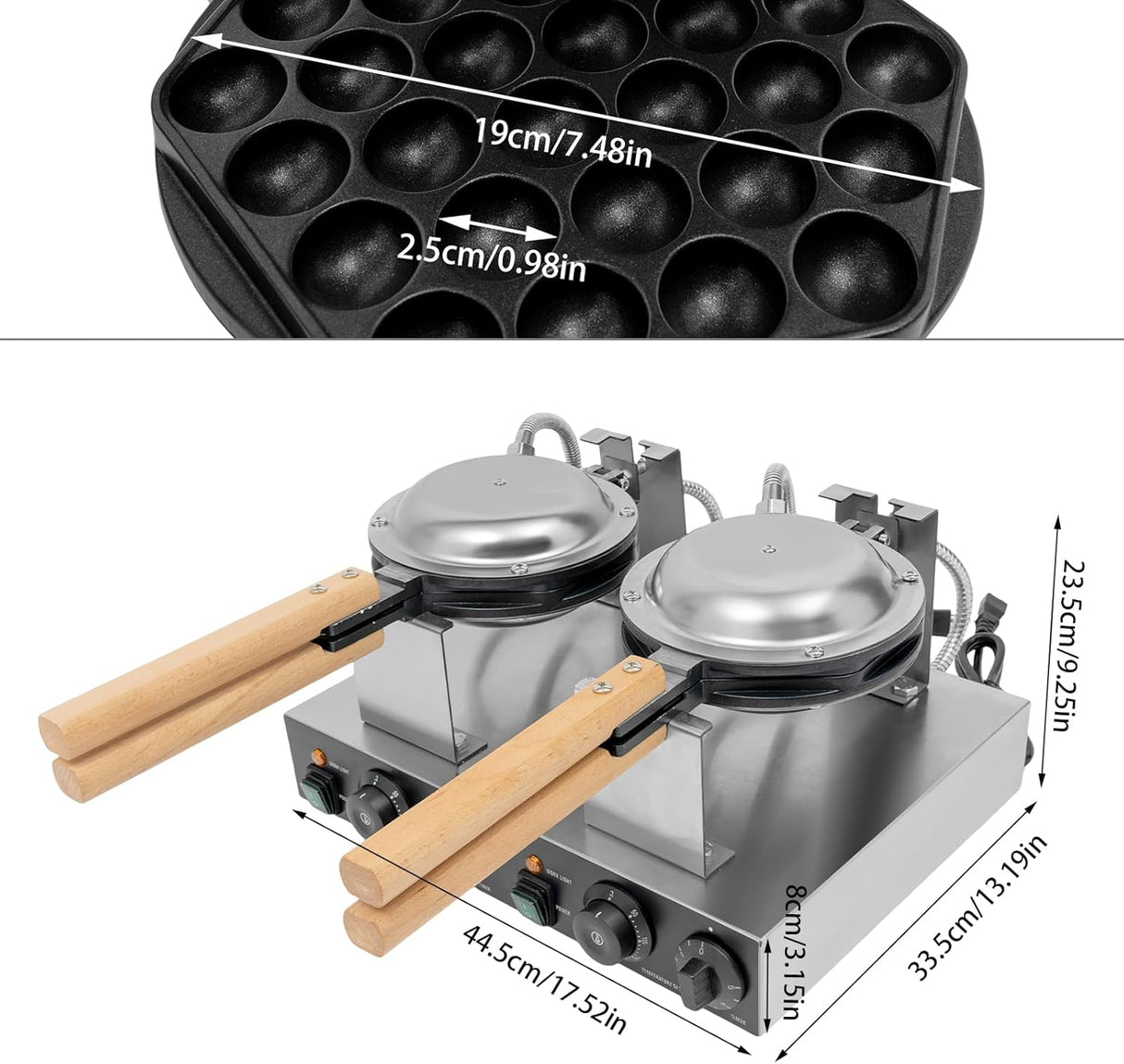 Máquina de Waffles Doble, Comercial, Antiadherente, 180°