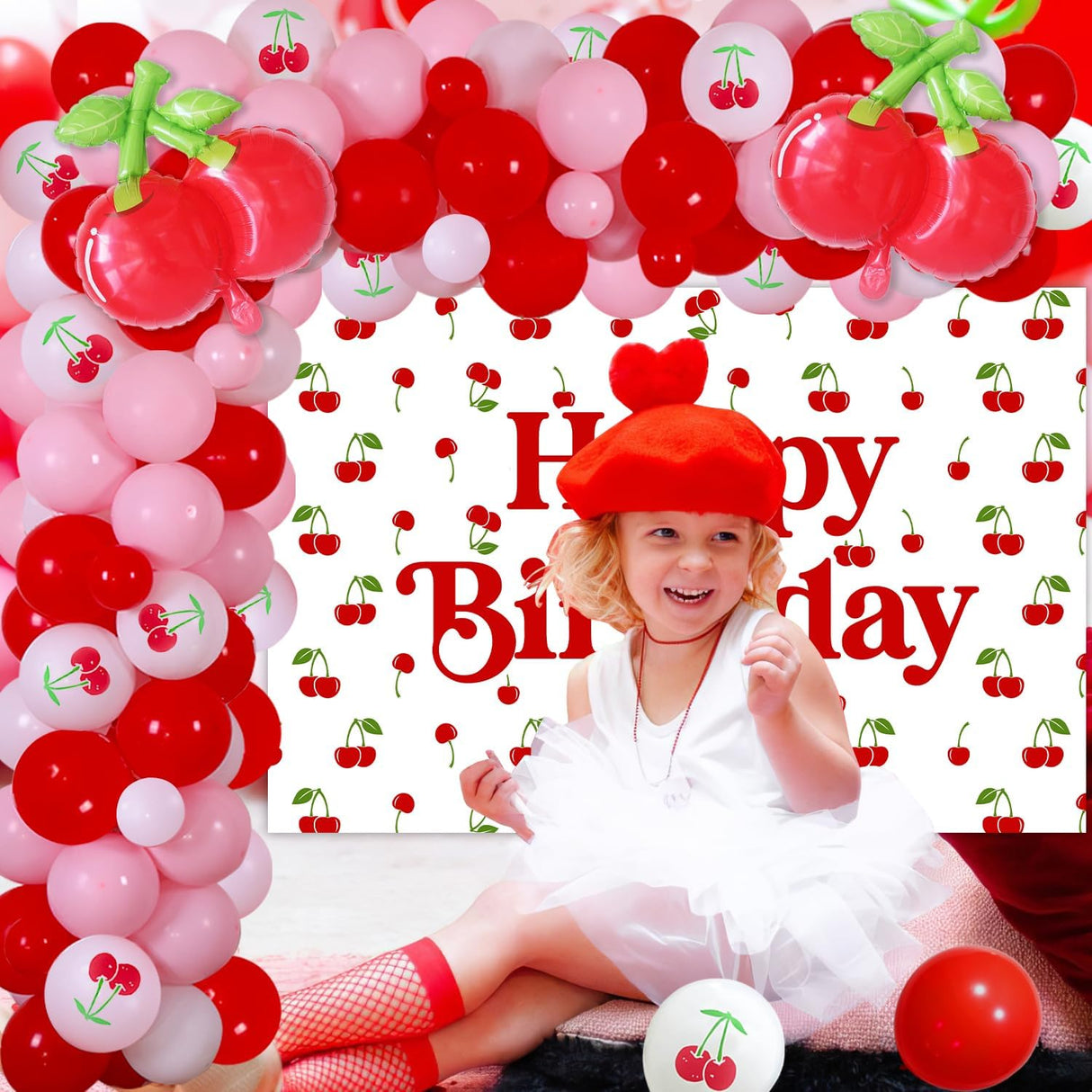 Decoraciones Fiesta Cereza Kit Arco Globos Cumpleaños Verano