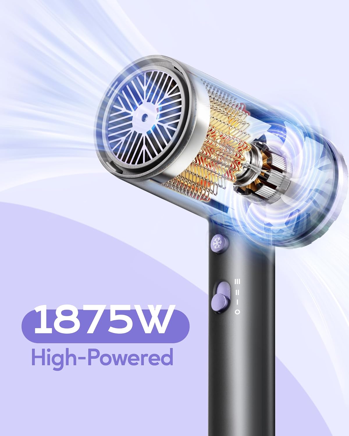 Secador de pelo profesional con difusor 1875W púrpura