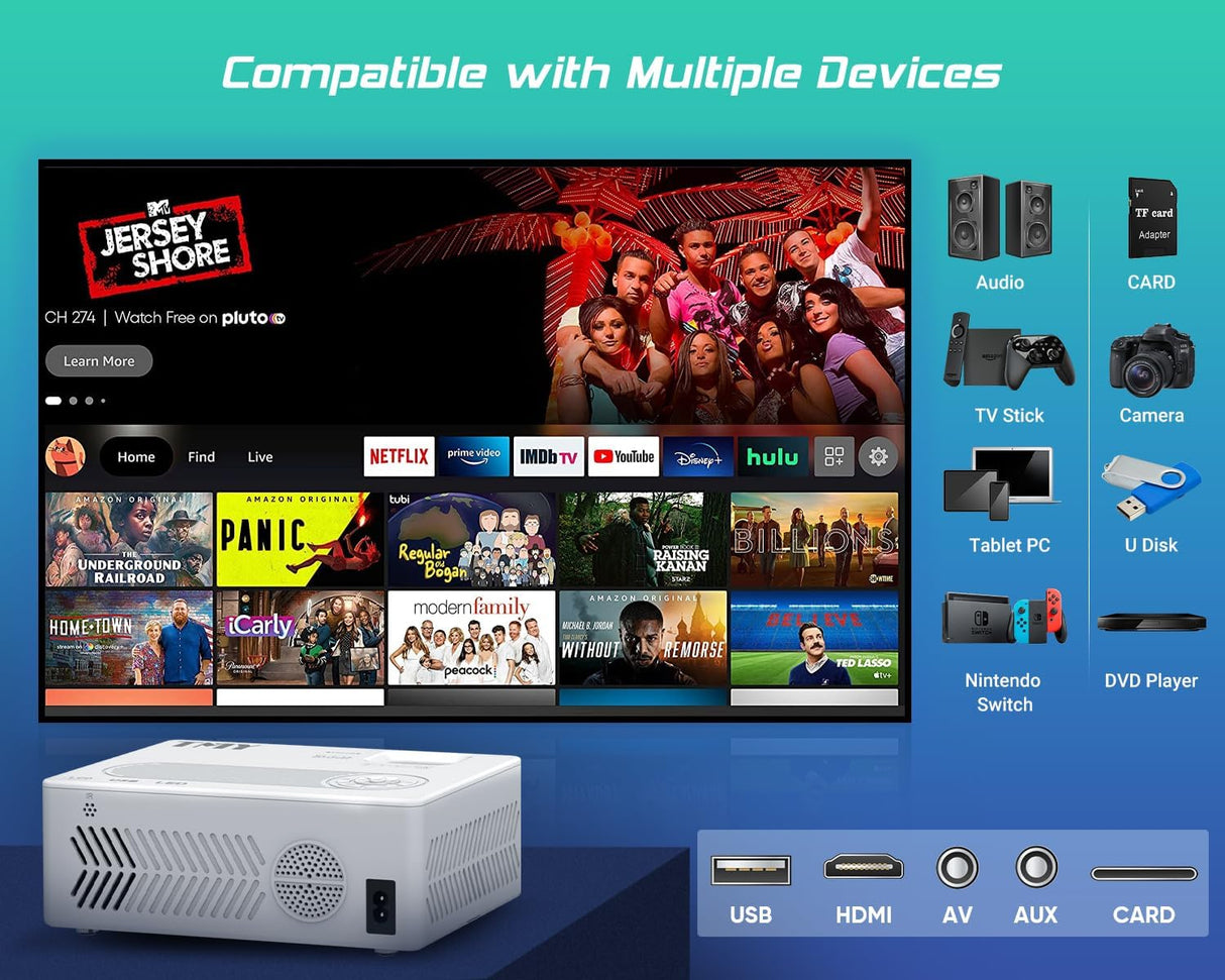 Proyector TMY 1080P WiFi y Bluetooth, Pantalla 100” Incluida
