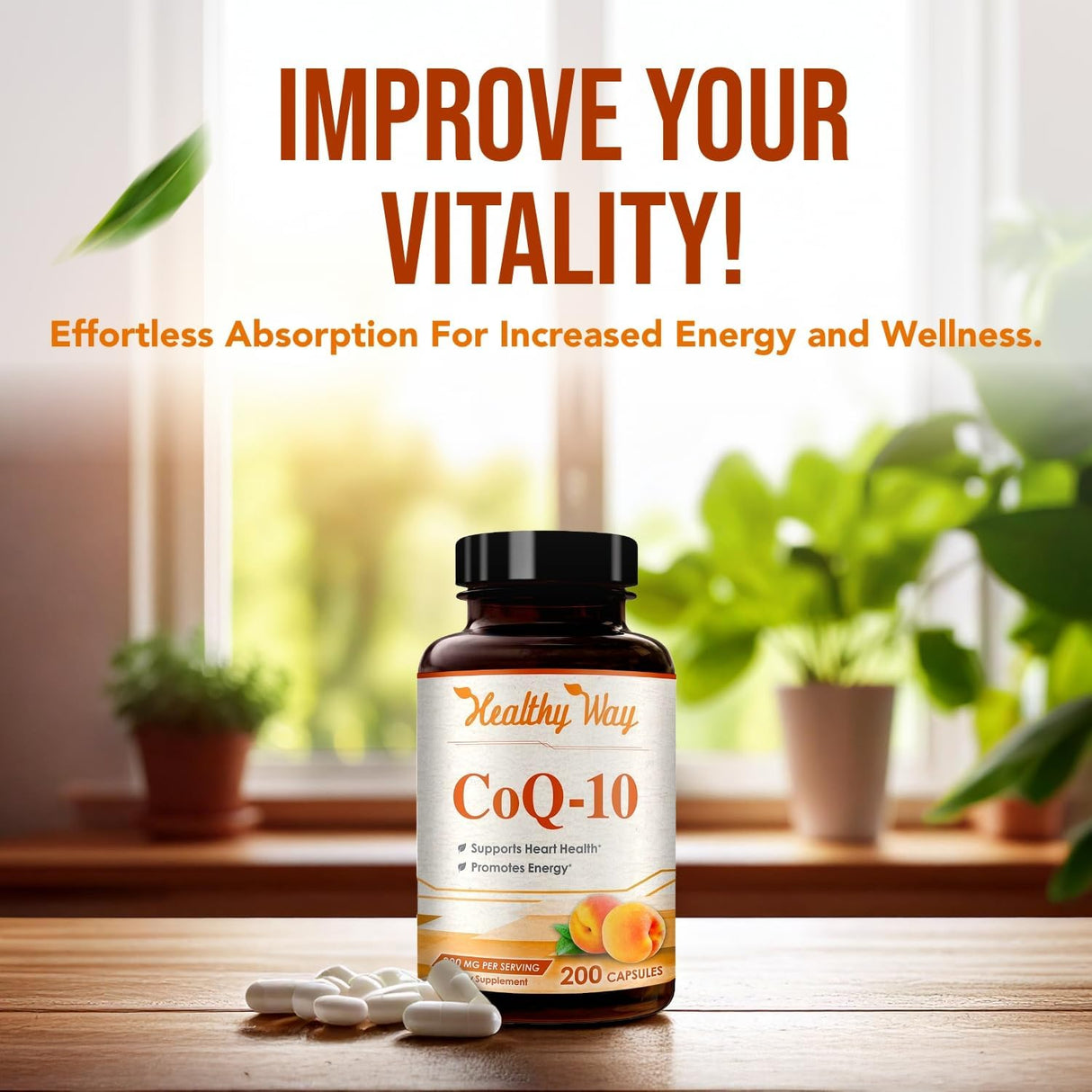 Coenzima Q10 200mg Suplemento Antioxidante y Energía, 200 cápsulas