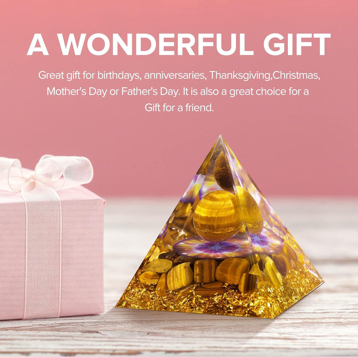 Pirámide de orgón para energía positiva, de ojo de tigre