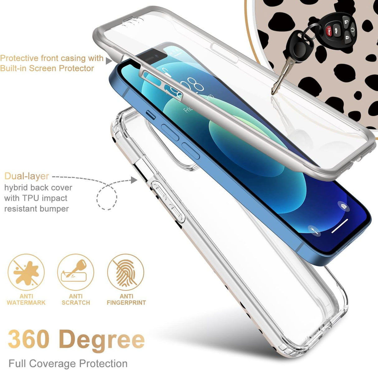 ESDOT Funda para iPhone 12, iPhone 12 Pro con protector de pantalla integrado, funda resistente con diseños de moda para mujeres y niñas, funda protectora para iPhone 12/12 Pro de 6.1 pulgadas, elegante guepardo