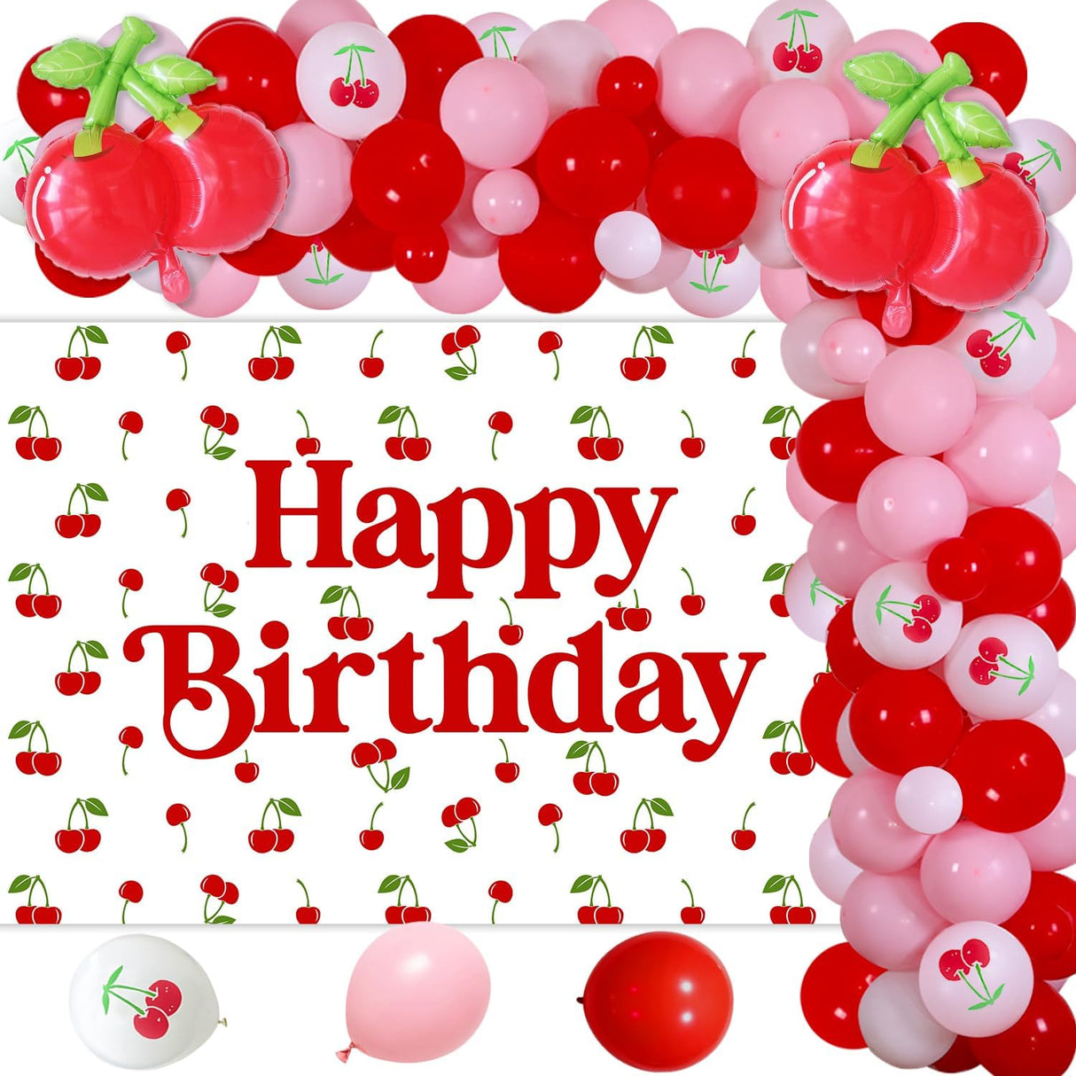 Decoraciones Fiesta Cereza Kit Arco Globos Cumpleaños Verano