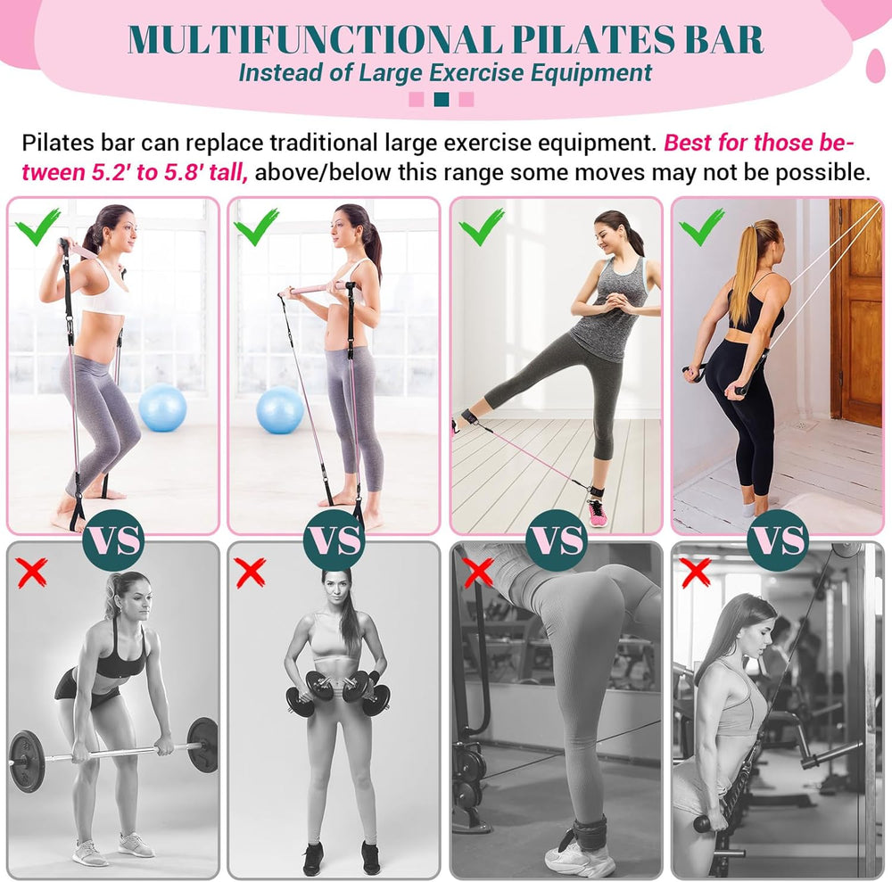 Kit de Bar Pilates con Bandas de Resistencia - Multifuncional