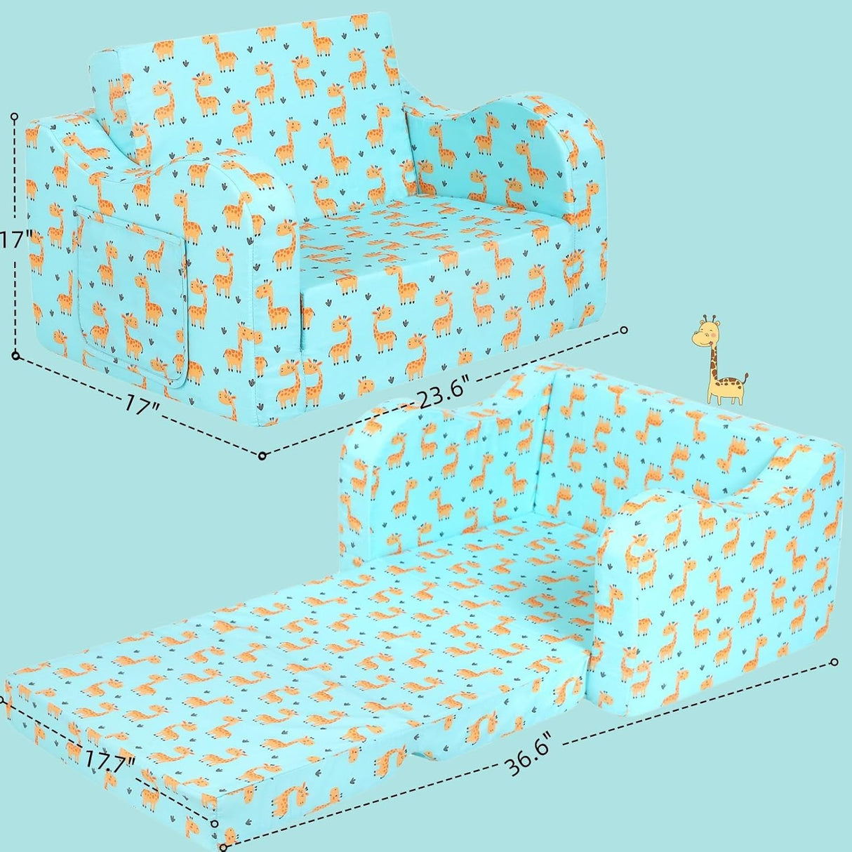 Linda silla infantil convertible a cama con diseño de Jirafa