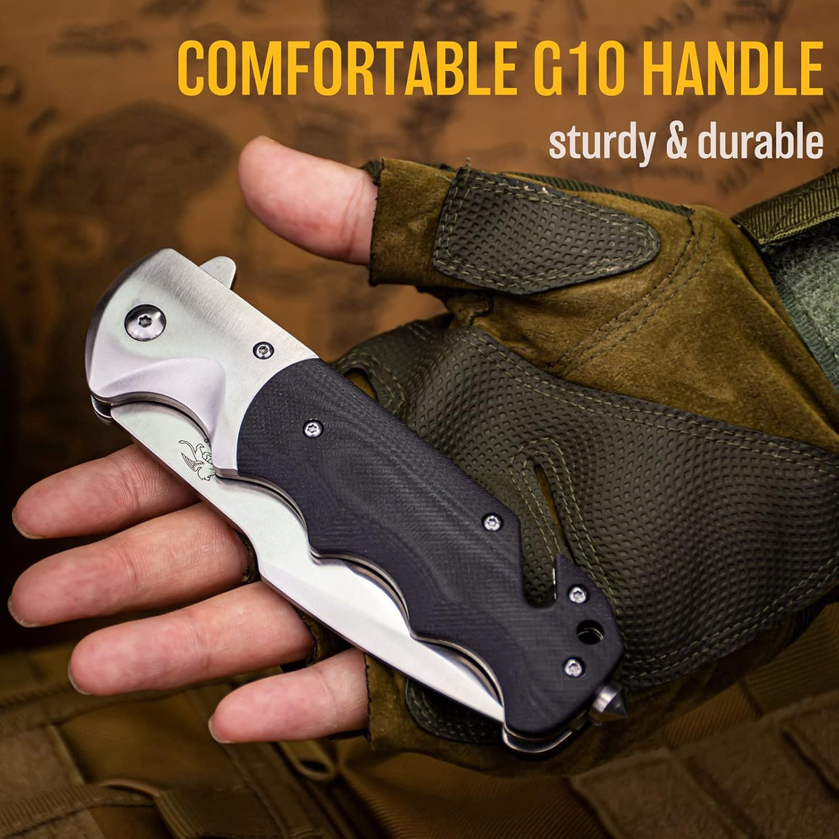 Cuchillo plegable con clip, afilado con mango G10