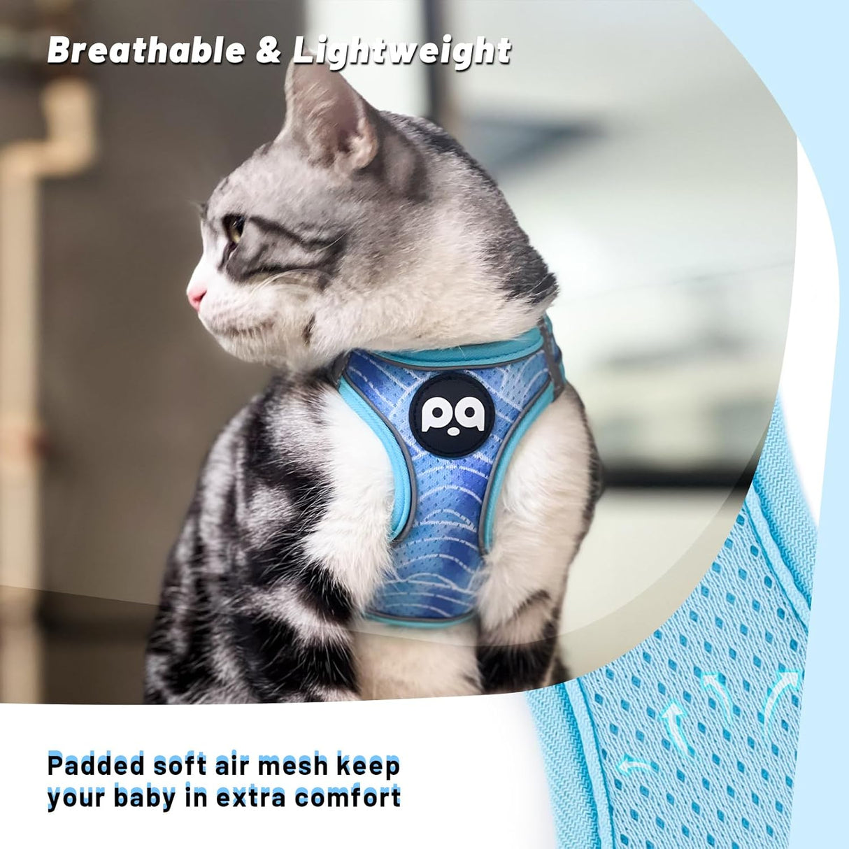 Arnés para Gatos Antiescape Ajustable con Tiras Reflectantes