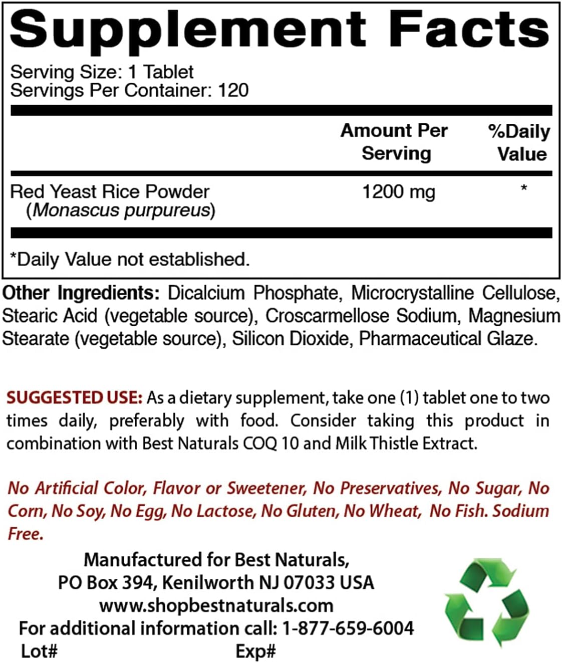 Suplemento Soporte de colesterol de arroz de levadura roja