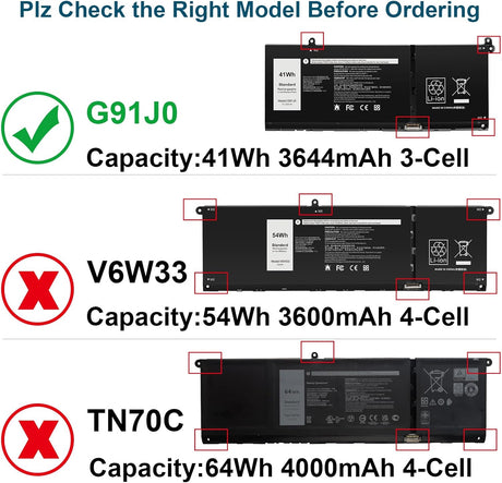 Batería G91J0 para Laptop Latitude e Inspiron, Modelos Varios