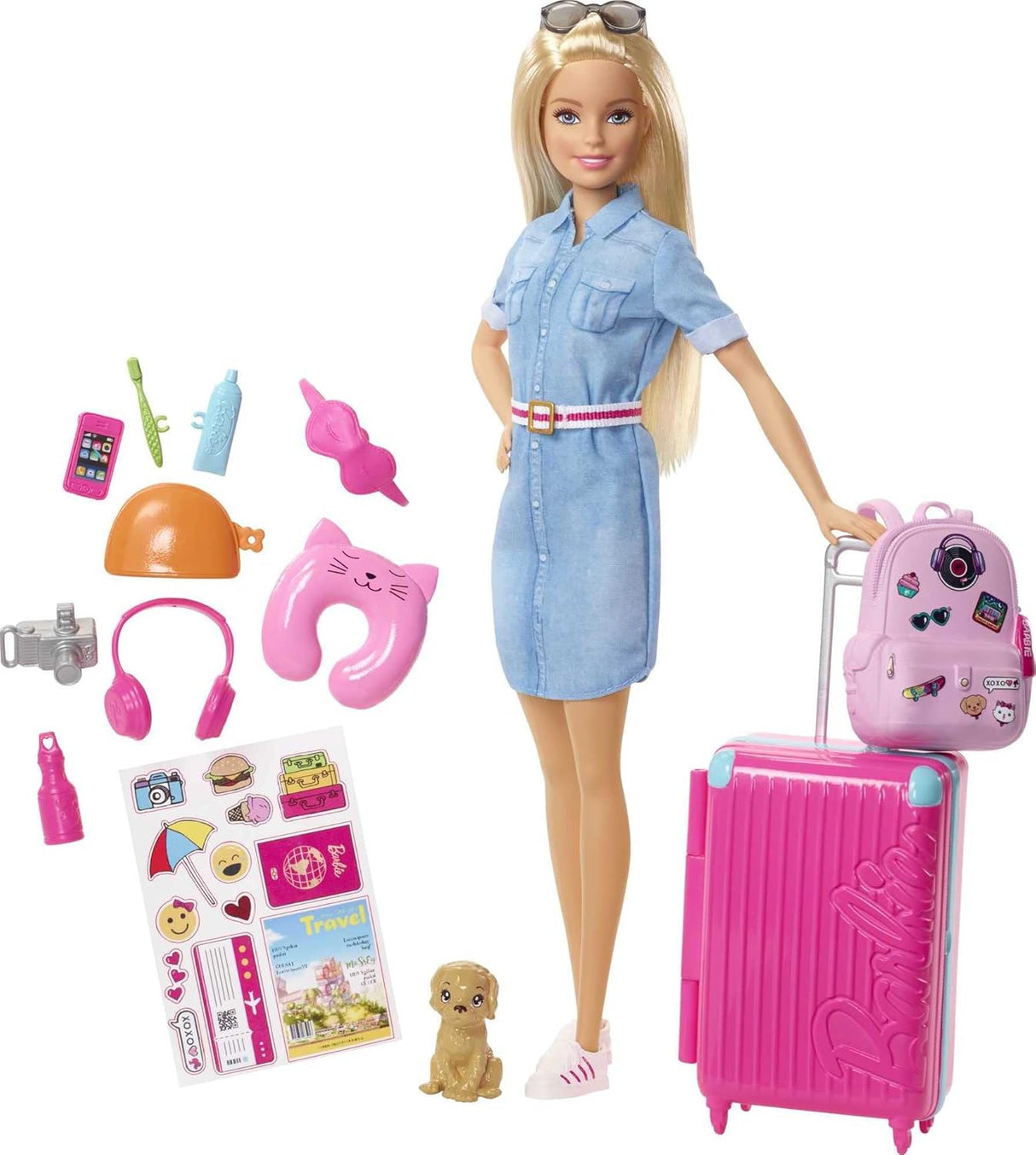 Barbie Dreamhouse Adventures Muñeca y Accesorios Viaje, 10+ Pcs