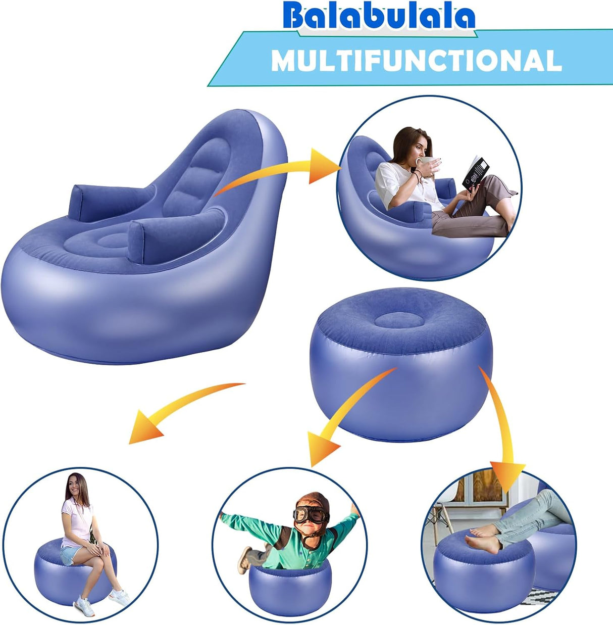 Sofá Inflable con Descanso y Otomana, para Camping y Hogar