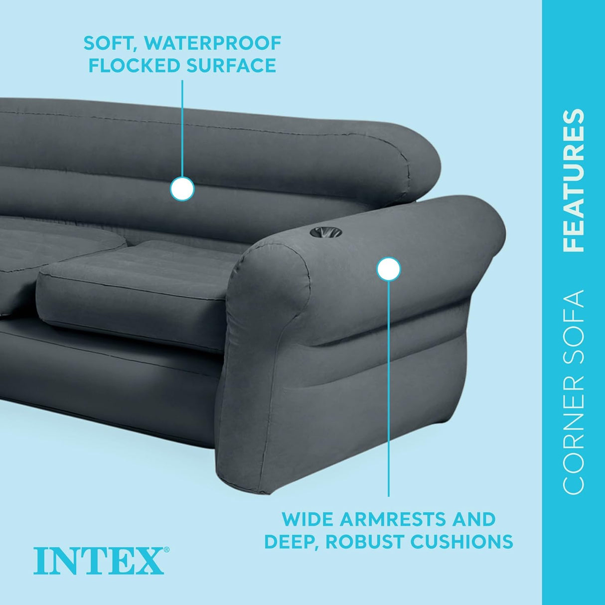 Sofá Inflable Intex Esquinero 2-en-1, Capacidad 880lb, 101” x 80”
