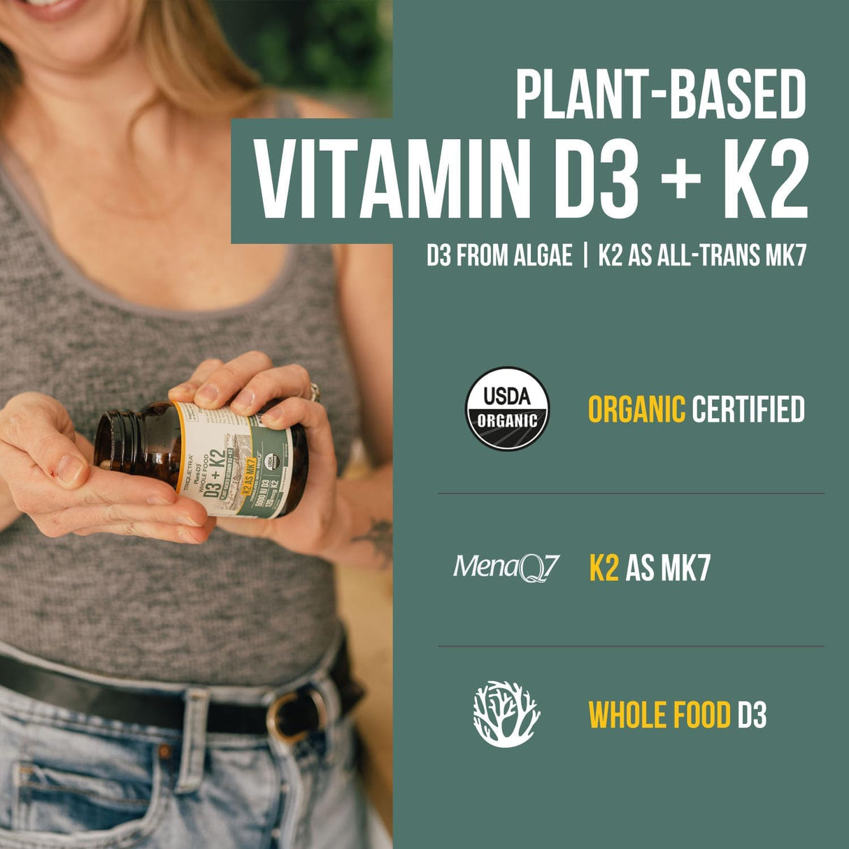 Planta orgánica D3 + K2 con prebióticos y superalimentos