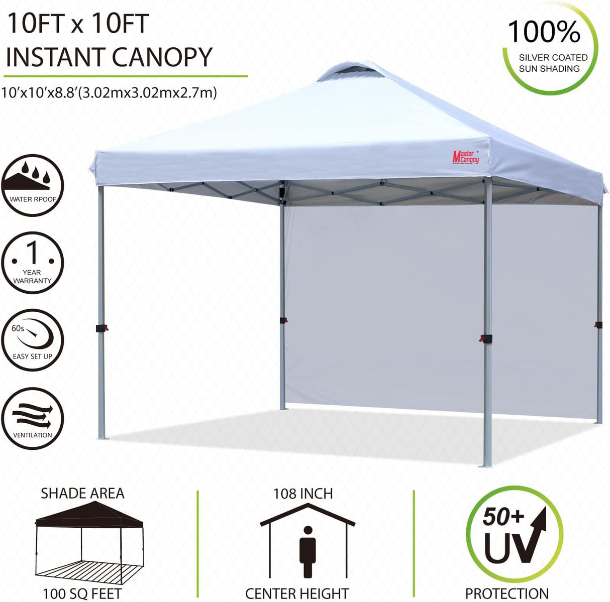 Carpa Plegable MASTERCANOPY 10'x10' con 1 Lateral Blanca