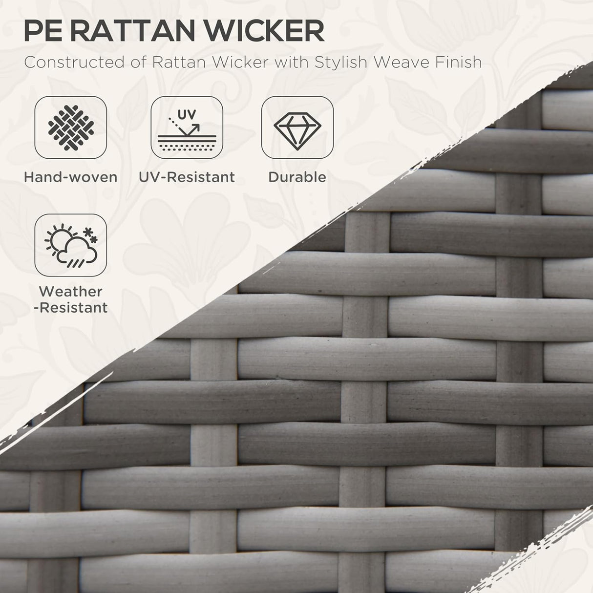 Outsunny Juego de muebles de patio de 7 piezas, juego de conversación de mimbre para exteriores, juego de sofá modular de ratán PE para todo tipo de clima, con cojines y mesa de madera sintética templada, almohadas a rayas, beige