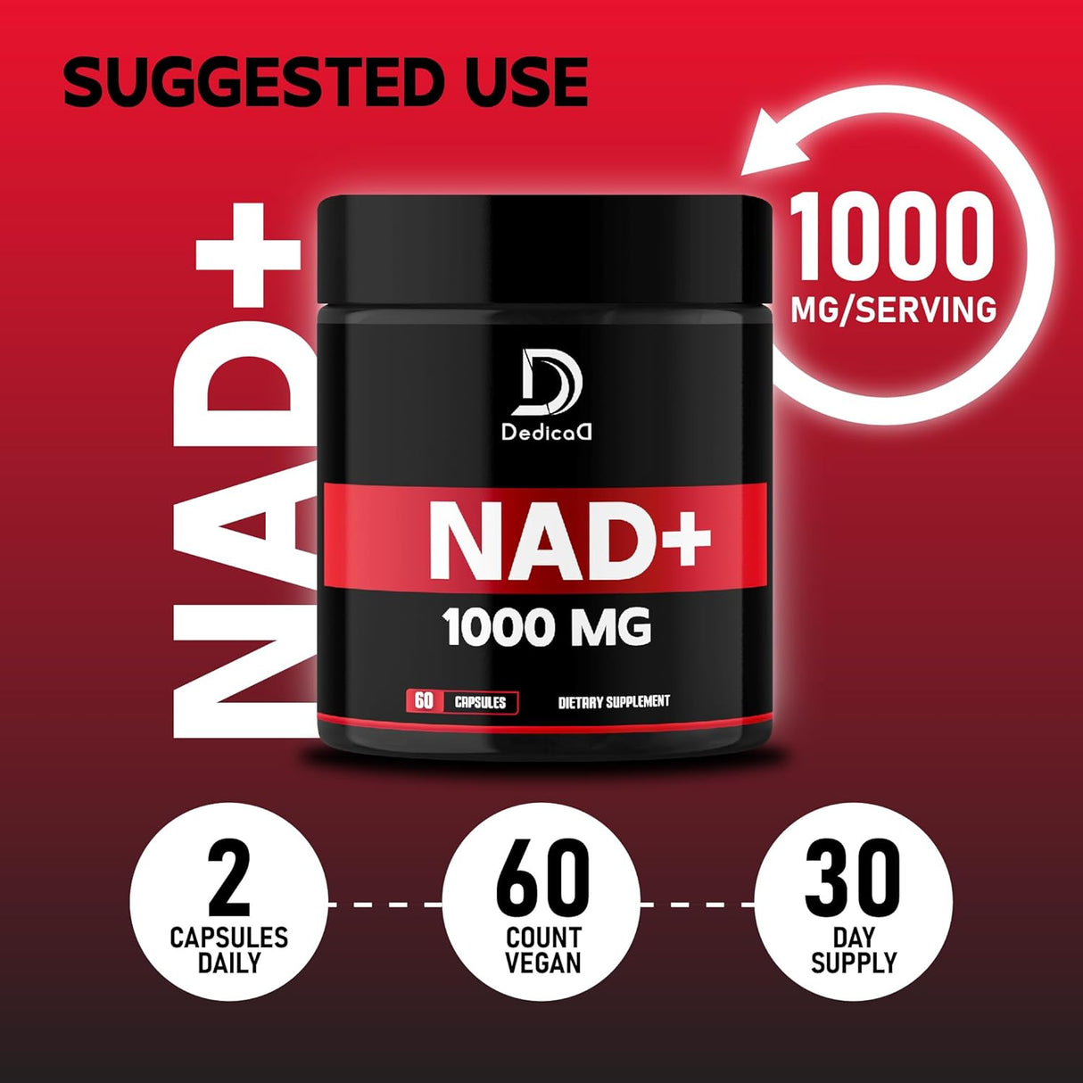Suplemento NAD+ 1000 mg - Energía, Reparación ADN - 60 Cápsulas