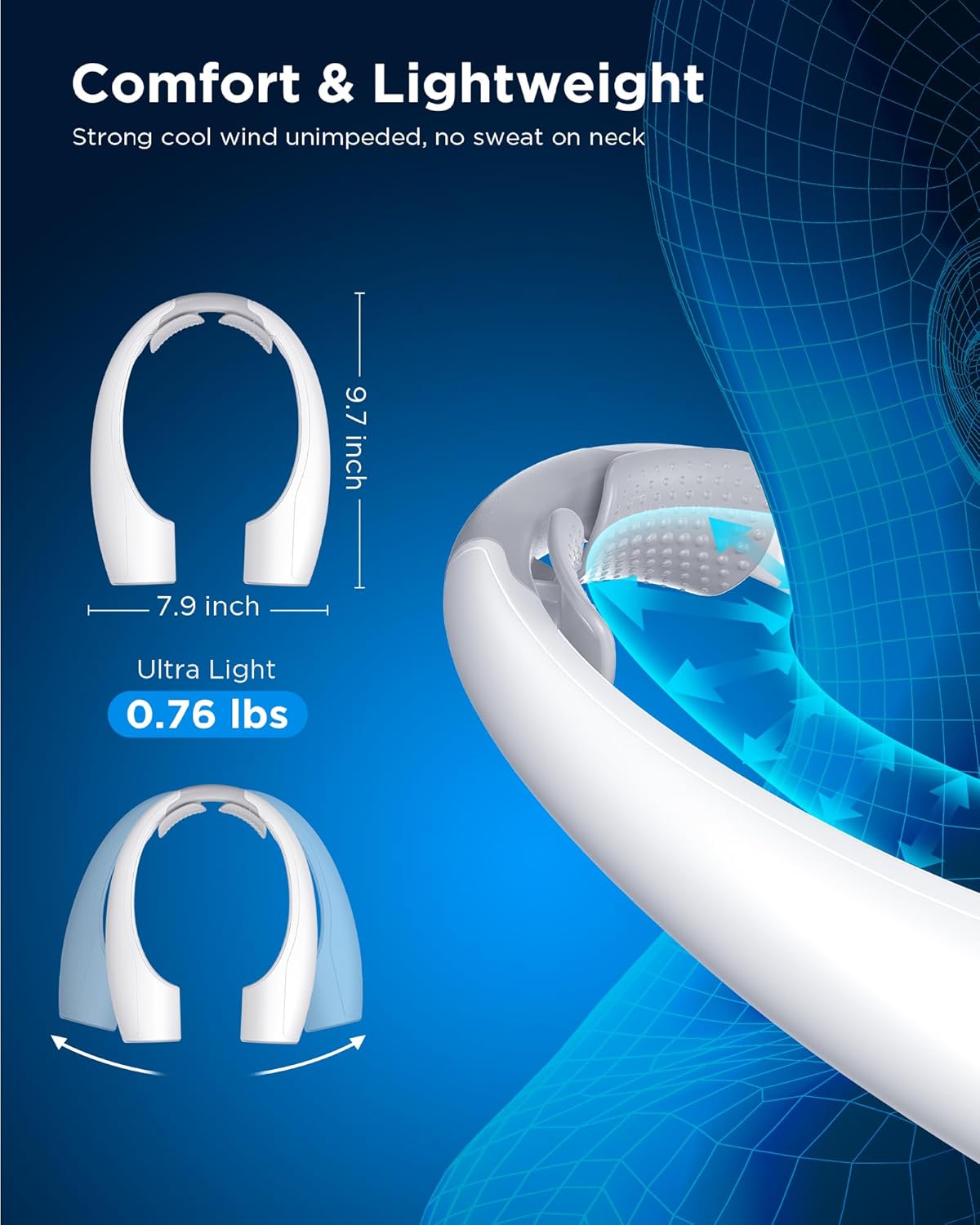 Ventilador Personal AI, 4 Velocidades, 4000 mAh, Recargable