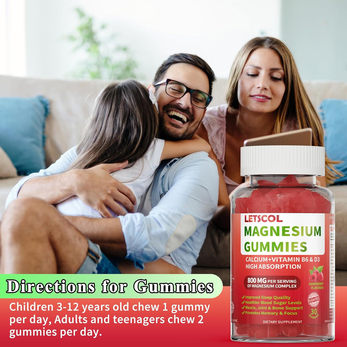 Gomitas de Magnesio Glycinate 800mg sin azúcar, Calma y Sueño