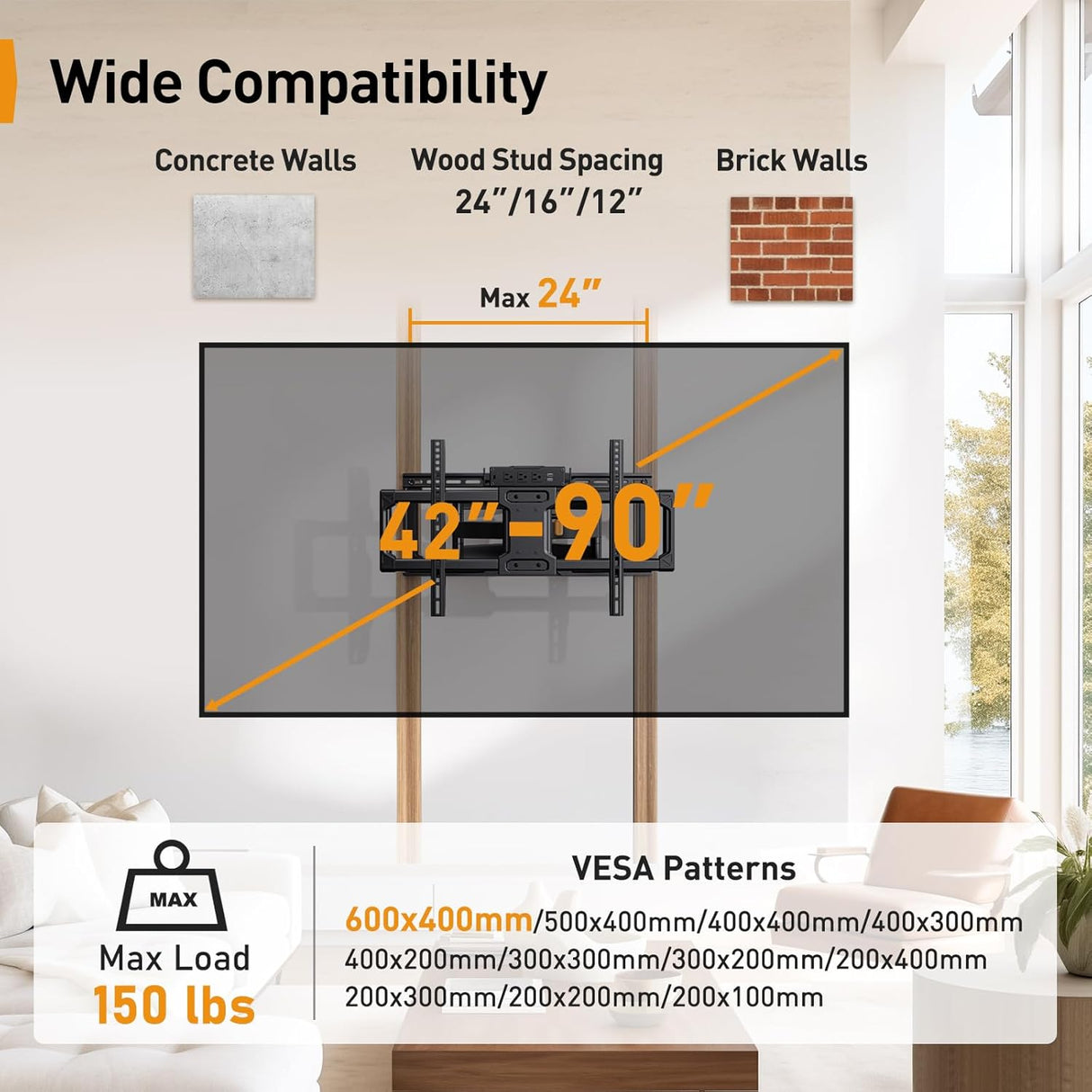 Soporte de TV Perlegear 42-90 con Power Strip, PGLF11