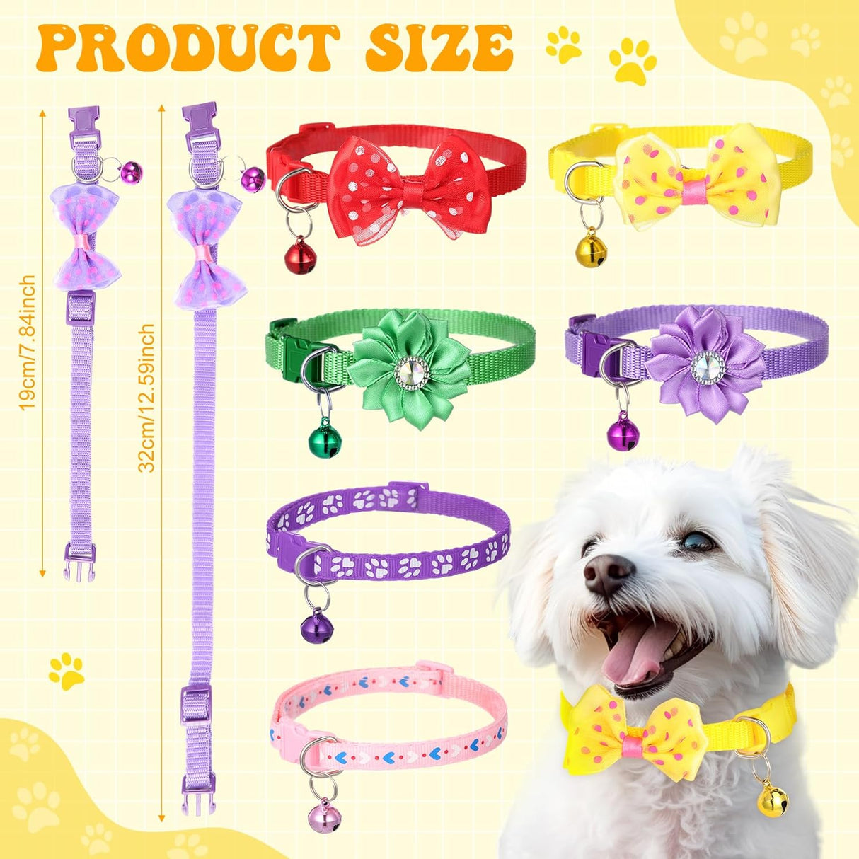 Collares Ajustables con Moño y Flor para Perros y Gatos Pequeños