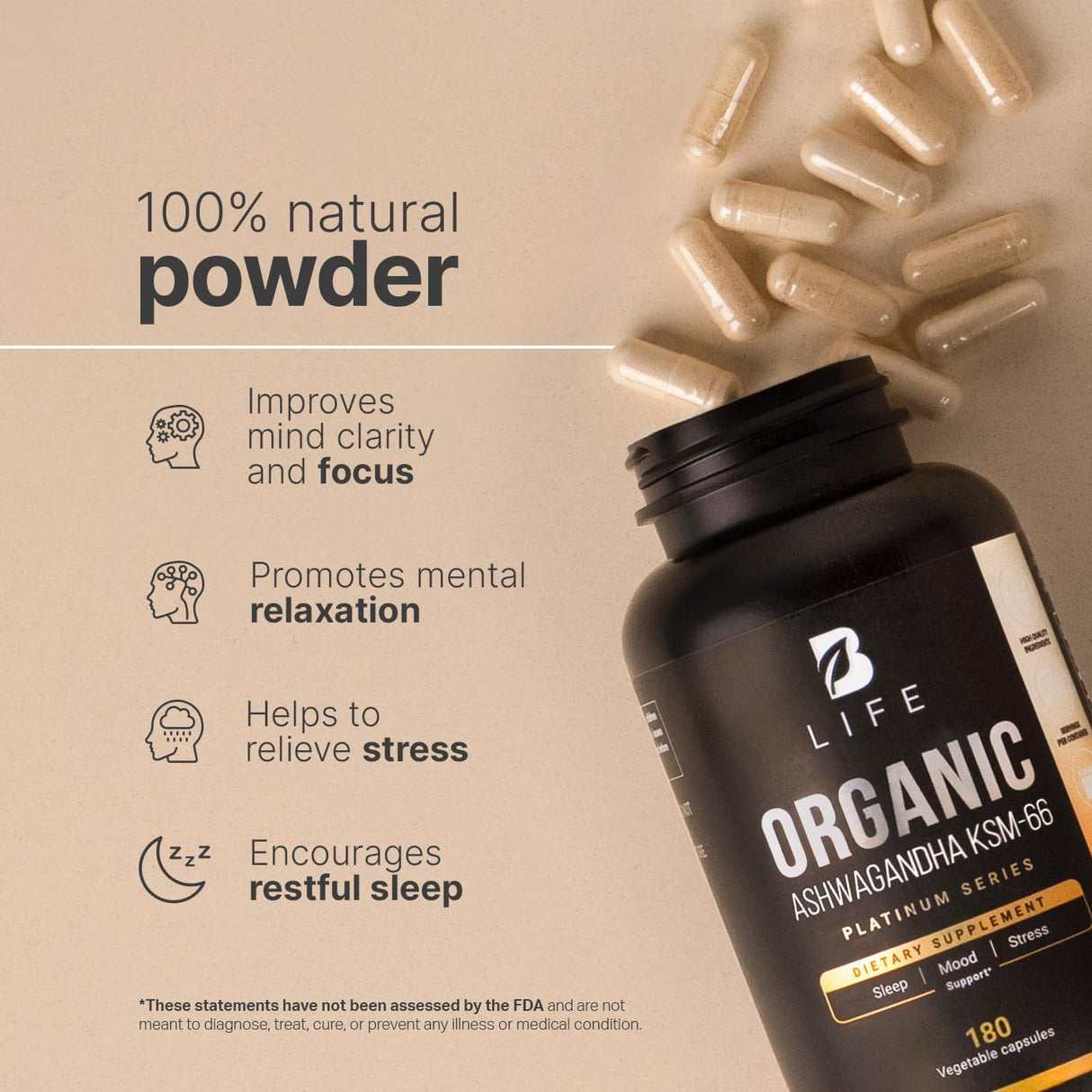 Polvo de Ashwagandha Orgánico KSM-66 - Vegan Pure Organic