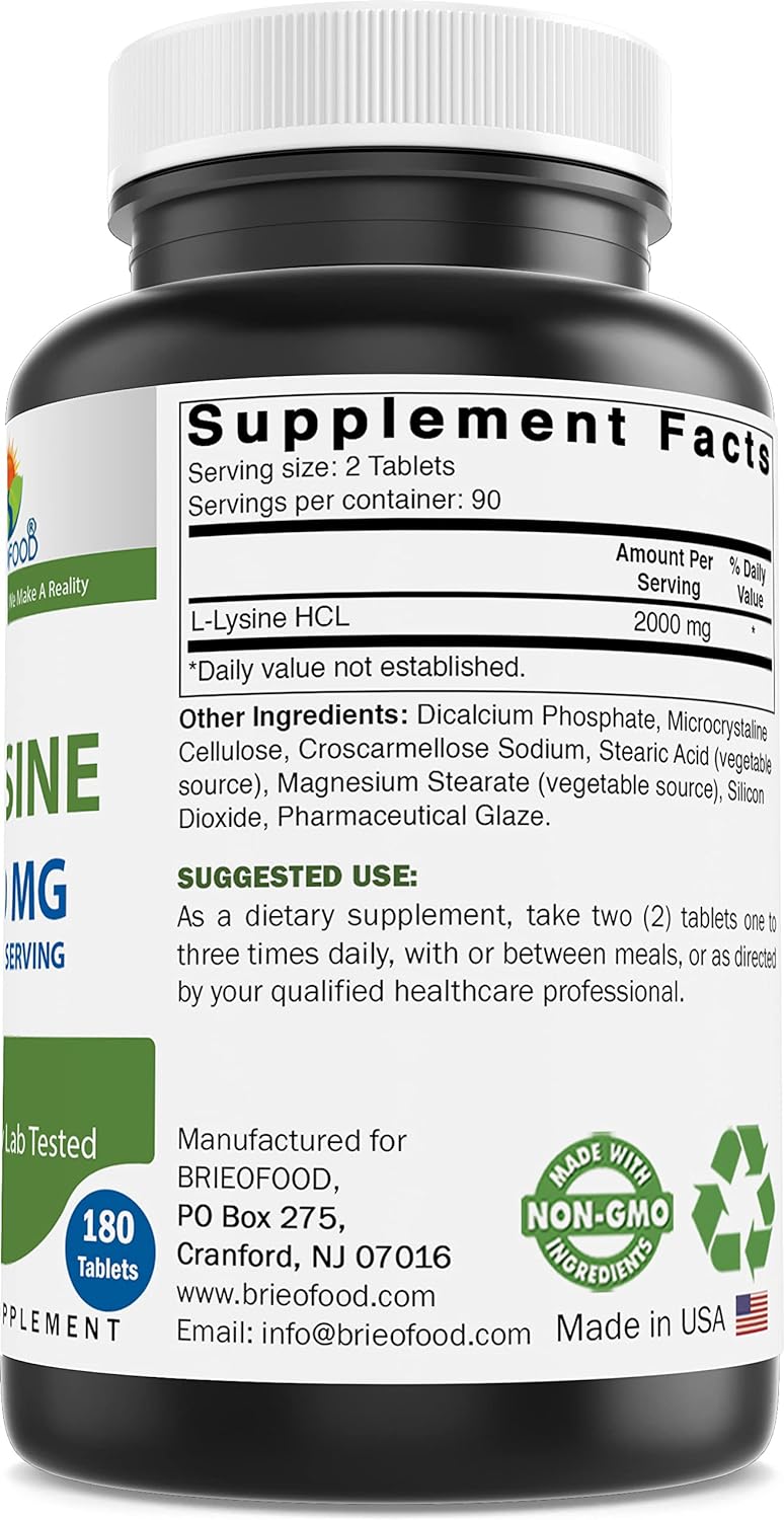 Suplemento Brieofood L-Lisina 2000 mg por porción 180 tab