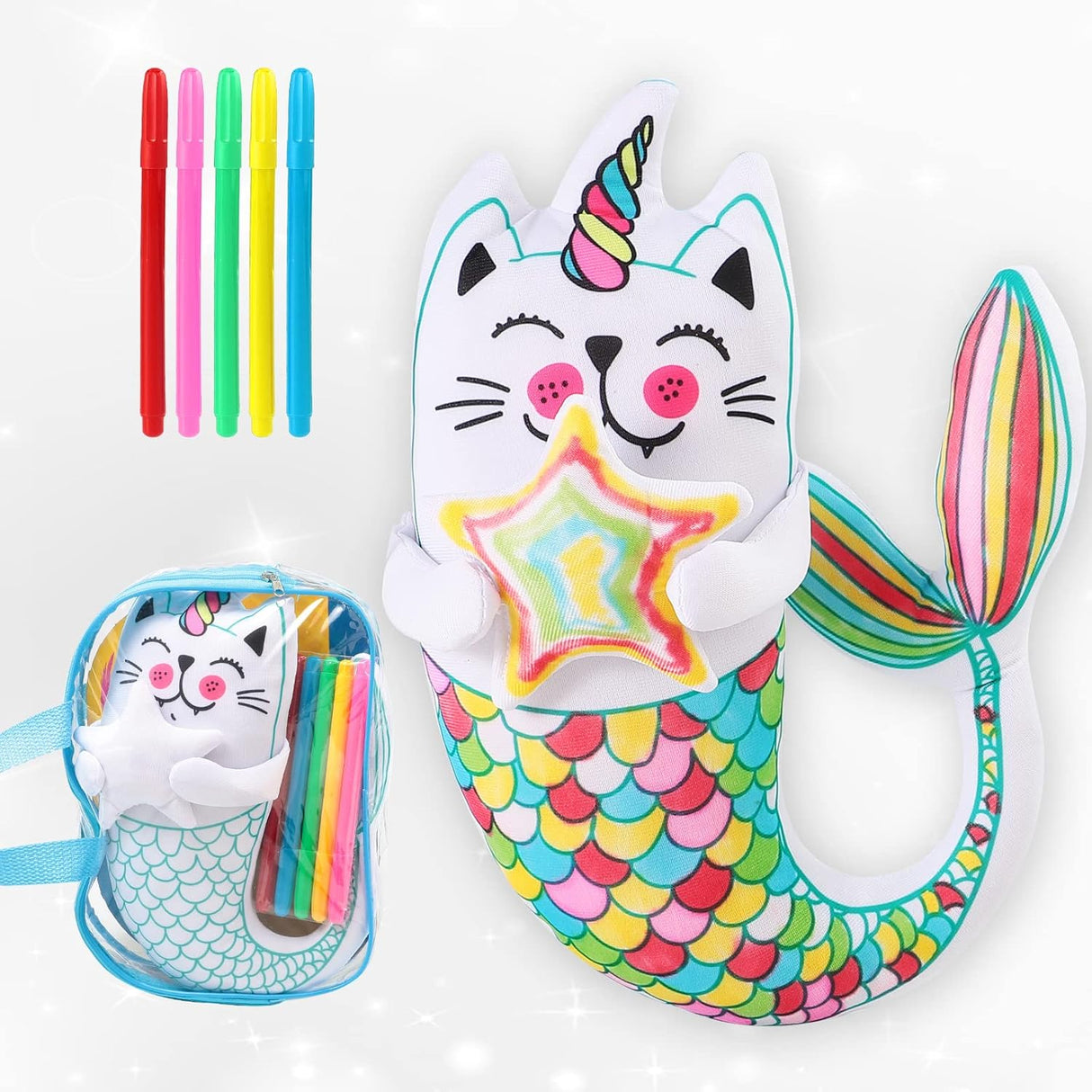 DRAWMYTOY, peluche Doodle para niños (gato pescado)